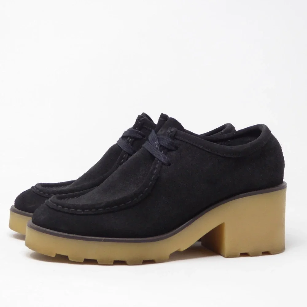 Clarks Women Originals Wallabee Shoes Boots Black Suede Heeled Platform 6.5M